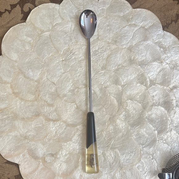 Vintage 4 Piece Bar set with Spoon And Fork Set Lucite Seahorse Handles MCM
